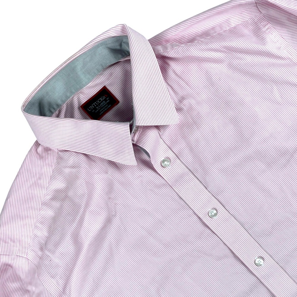 UNTUCKit Shirt Mens XL Pink Striped Slim Fit Wrinkle Free Button Down Cotton EUC